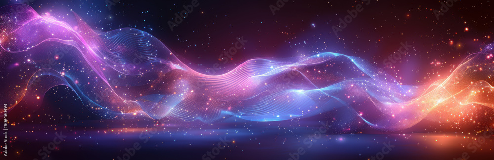 Abstract Glowing Waves with Sparkling Particles Abstract Glowing Waves with Sparkling Particles