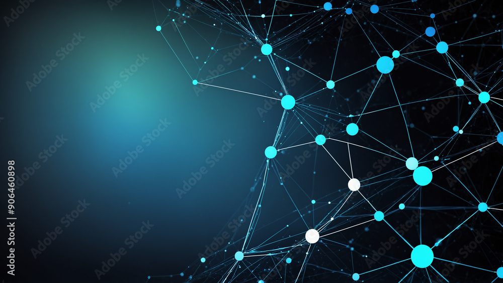 Fototapeta premium Abstract Blue Technology Network Background, Internet Line Illustrations with dots and wavy texture 