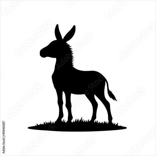 Donkey with grass silhouette on white background. Donkey icon sign illustration design.
