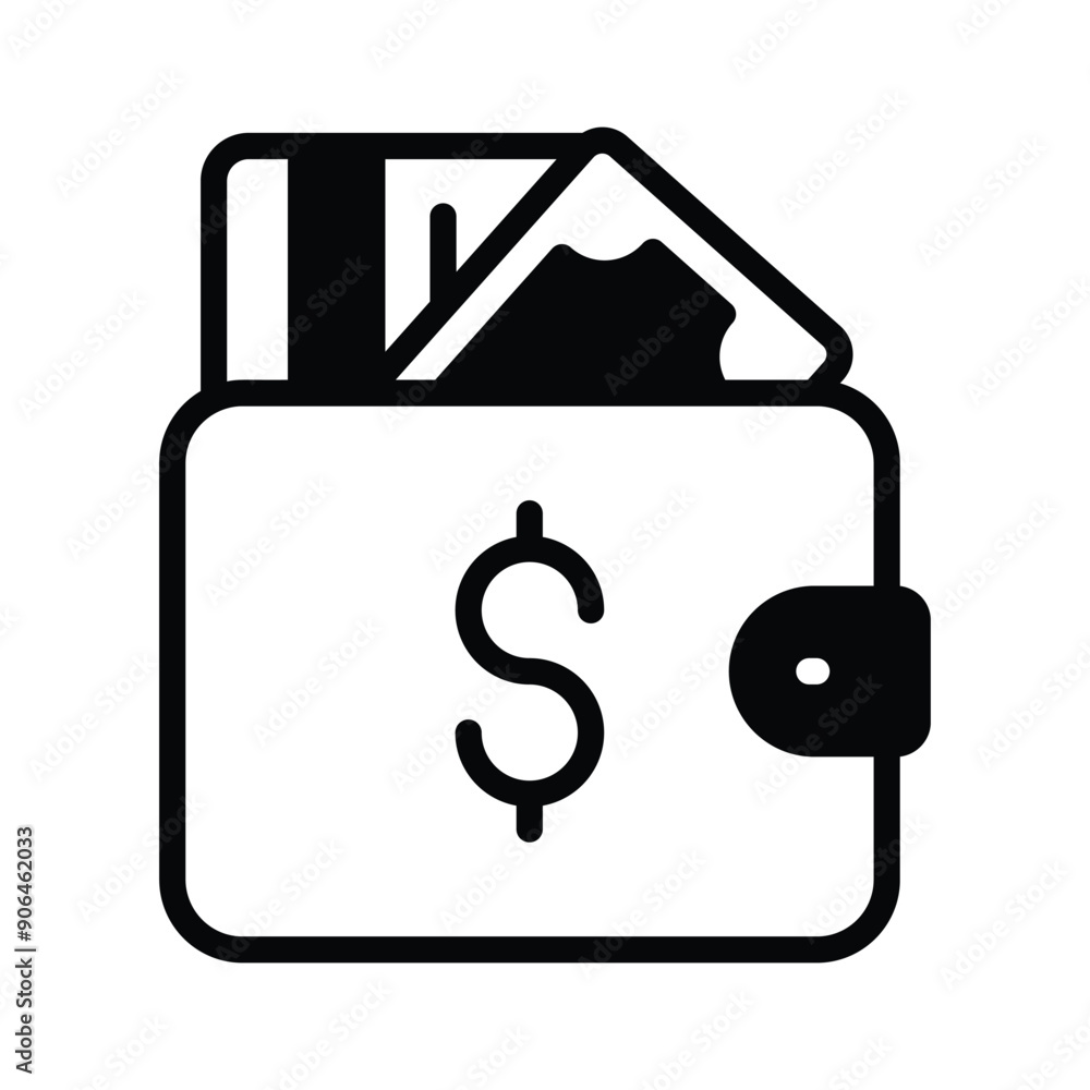 Money and a bank card holder shows a flat icon of wallet Money and a bank card holder shows a flat icon of wallet