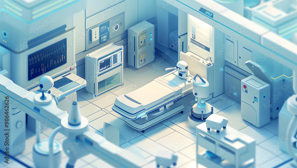 an isometric 3D Smart Hospital building, portraying a technologically advanced healthcare facility design an isometric 3D Smart Hospital building, portraying a technologically advanced healthcare facility design