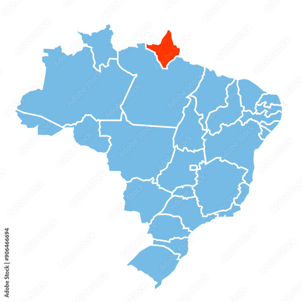 Amapa State of Brazil map prominent in orange color Amapa State of Brazil map prominent in orange color