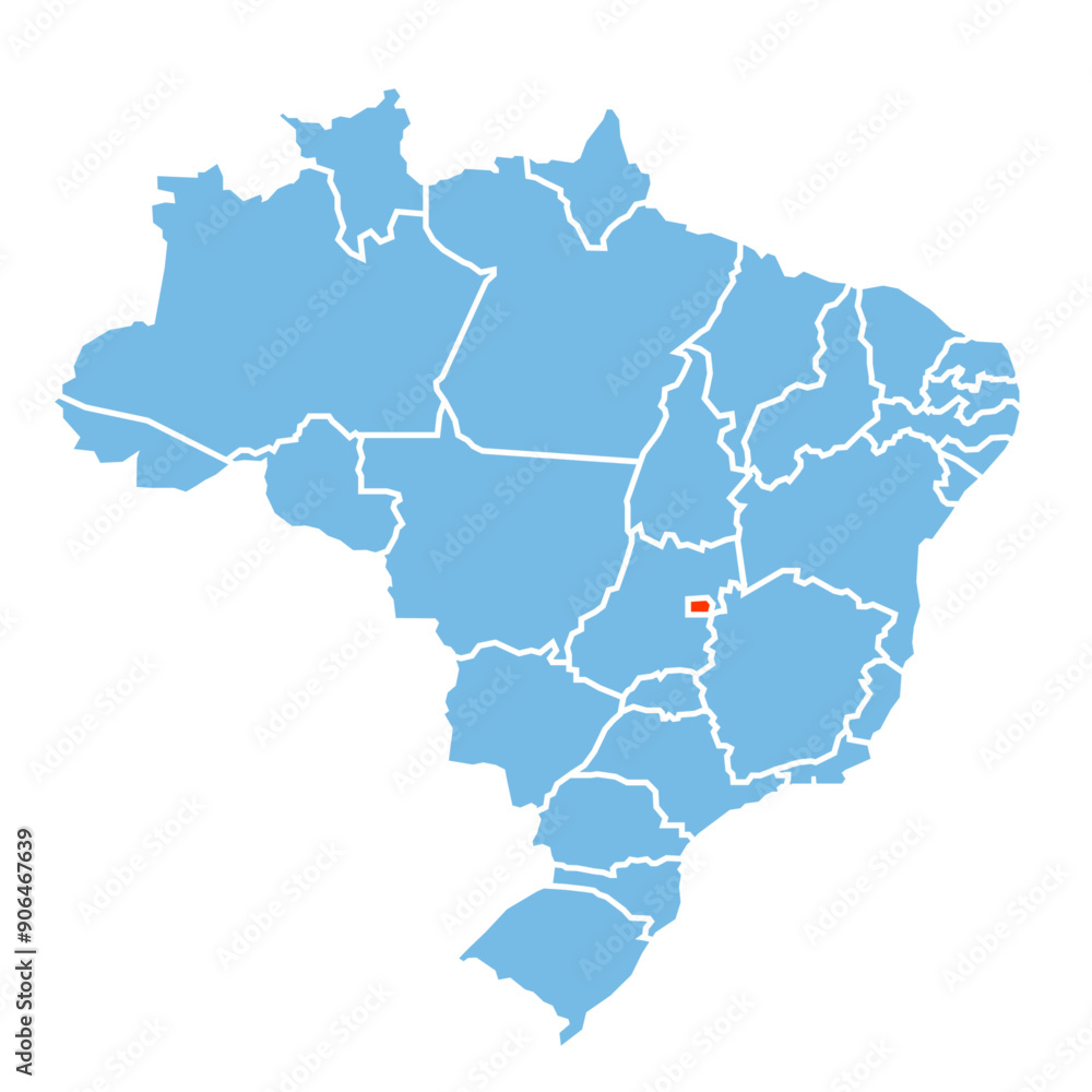 Fototapeta premium Distrito Federal State of Brazil map prominent in orange color