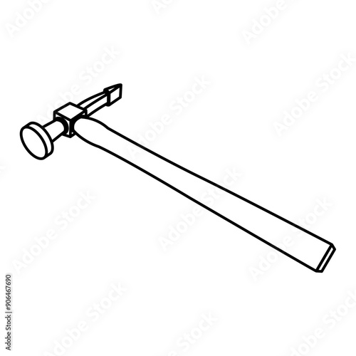 
Line drawing of a dual-function hammer with a wooden handle. Illustration of hammer icon for stone work, wood work