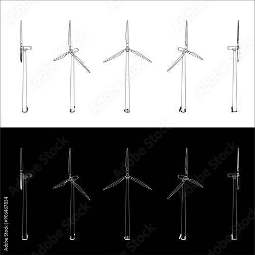 set windmill or wind turbines  line blueprint to represent wind energy or Wind power . Vector illustration design for sustainable energy and eco friendly