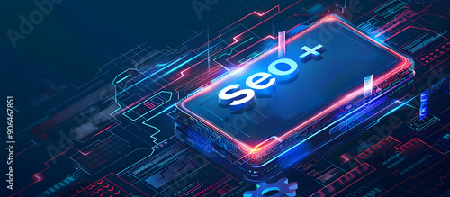 an isometric illustration with the letters SEO, illustrating the concept of Search Engine Optimization design