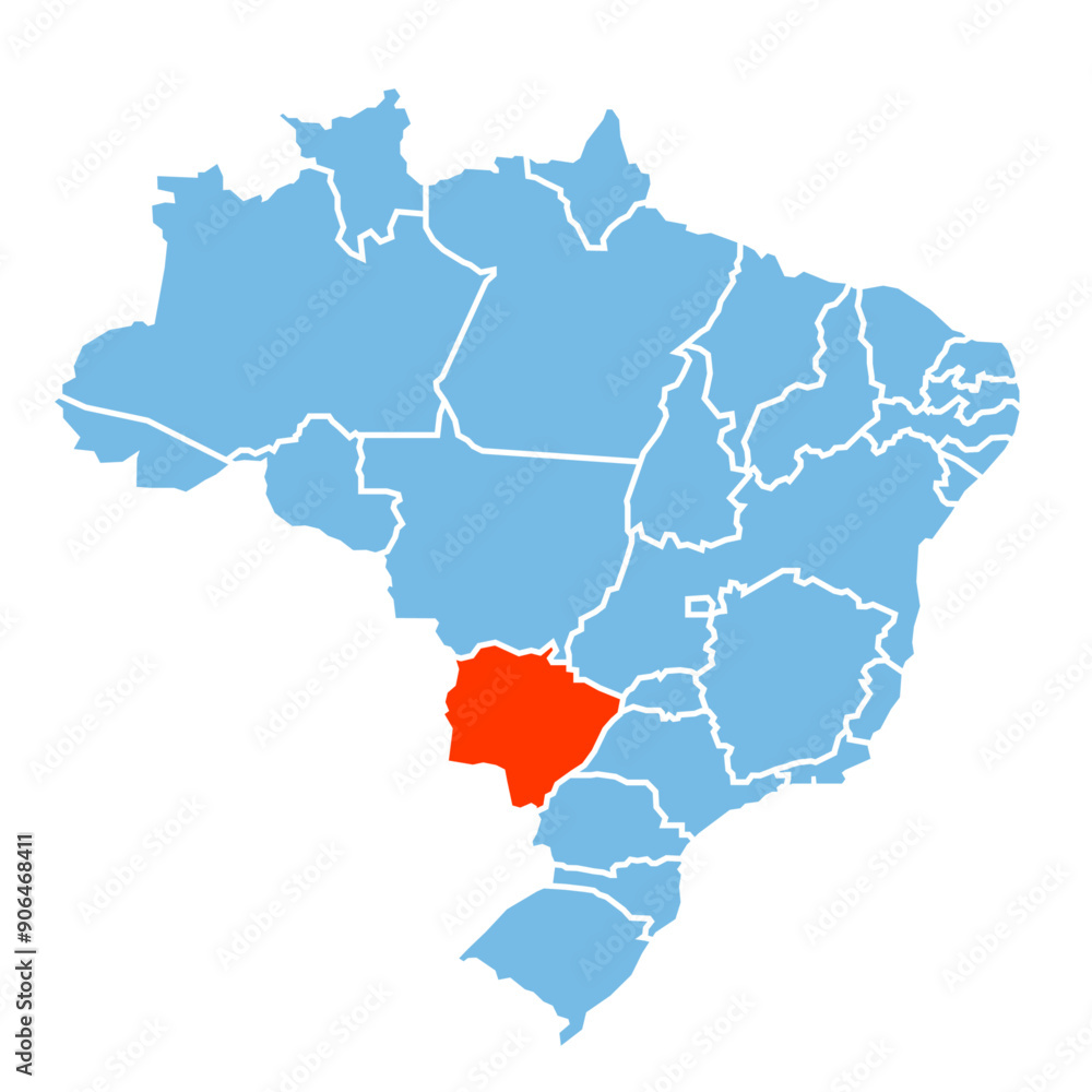 Fototapeta premium Mato Grosso Da sul State of Brazil map prominent in orange color