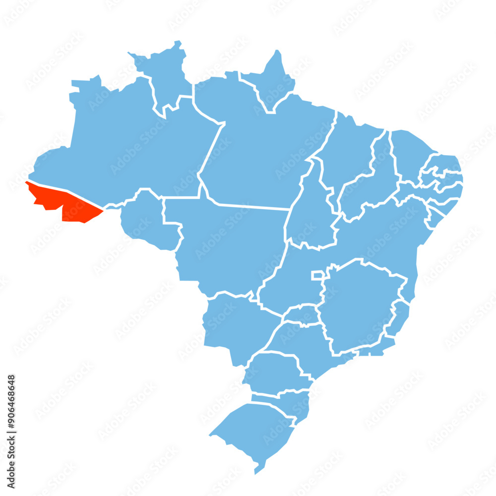 Acre State of Brazil map prominent in orange color Acre State of Brazil map prominent in orange color