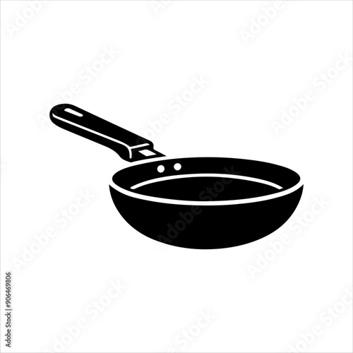 Black frying pan icon silhouette vector illustration on white background.