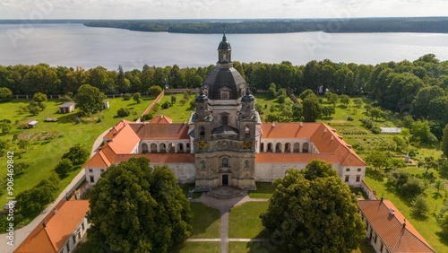 Photos Aerial view of Pazaislis Monastery, a historic building surrounded by greenery i