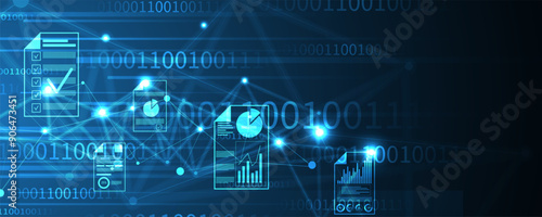 Financial technology and business analysis background. Virtual big data science illustration.