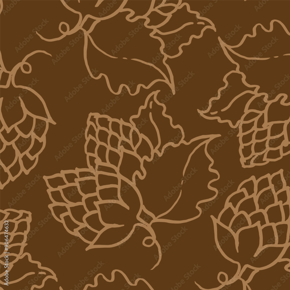 Hops Pattern beige linear on brown Hops Pattern beige linear on brown