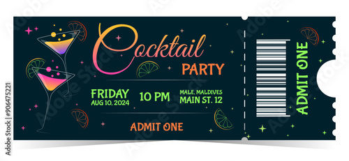 Cocktail party colorful ticket template for admit one