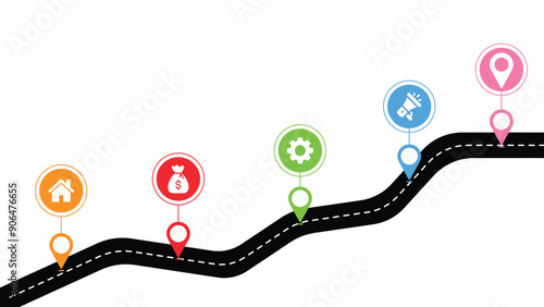 Isometric navigation map infographic 5 steps timeline concept