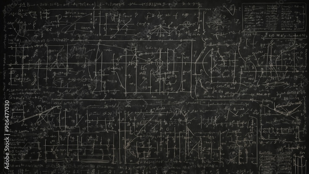 Complex chalkboard filled with mathematical equations and notes Complex chalkboard filled with mathematical equations and notes