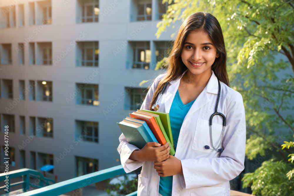 Confident Indian Female Medical Student On Campus In Sunshine Stock 