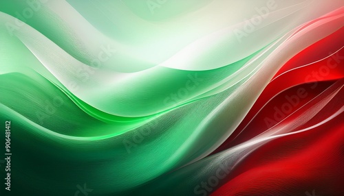 Green color, white color and red abstract background with soft lines