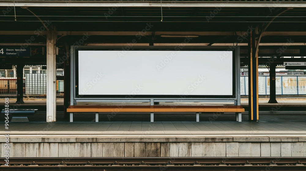 Blank billboard at a train station, positioned to capture the attention of daily commuters, highlighting the potential for high-visibility marketing in public transit hubs Blank billboard at a train station, positioned to capture the attention of daily commuters, highlighting the potential for high-visibility marketing in public transit hubs
