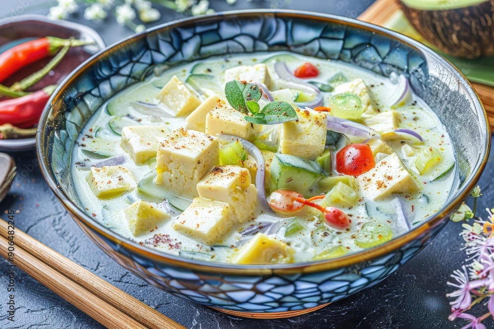 Delicious Thai Green Curry with Vegetables in a Beautifully Crafted Bowl Delicious Thai Green Curry with Vegetables in a Beautifully Crafted Bowl
