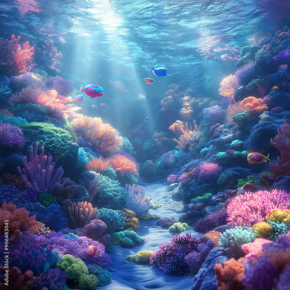 Naklejka premium 3D cartoon underwater scene
