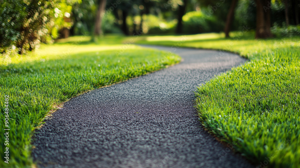 Fototapeta premium path in the field, pathway with green grass, park 