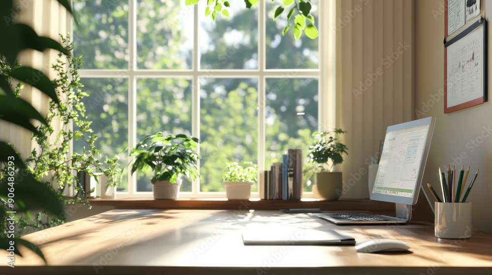 a clean and tidy indoor desk. 3d illustration a clean and tidy indoor desk. 3d illustration