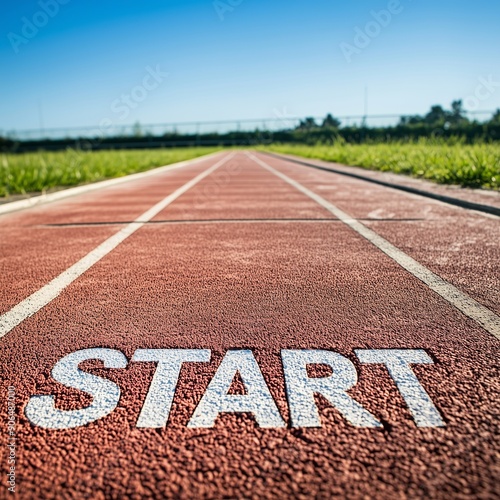 Fototapeta Naklejka Na Ścianę i Meble -  Start Line on an Outdoor Running Track