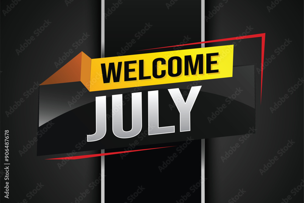 welcome July word text concept icon logo sign symbol vector note 3d ...