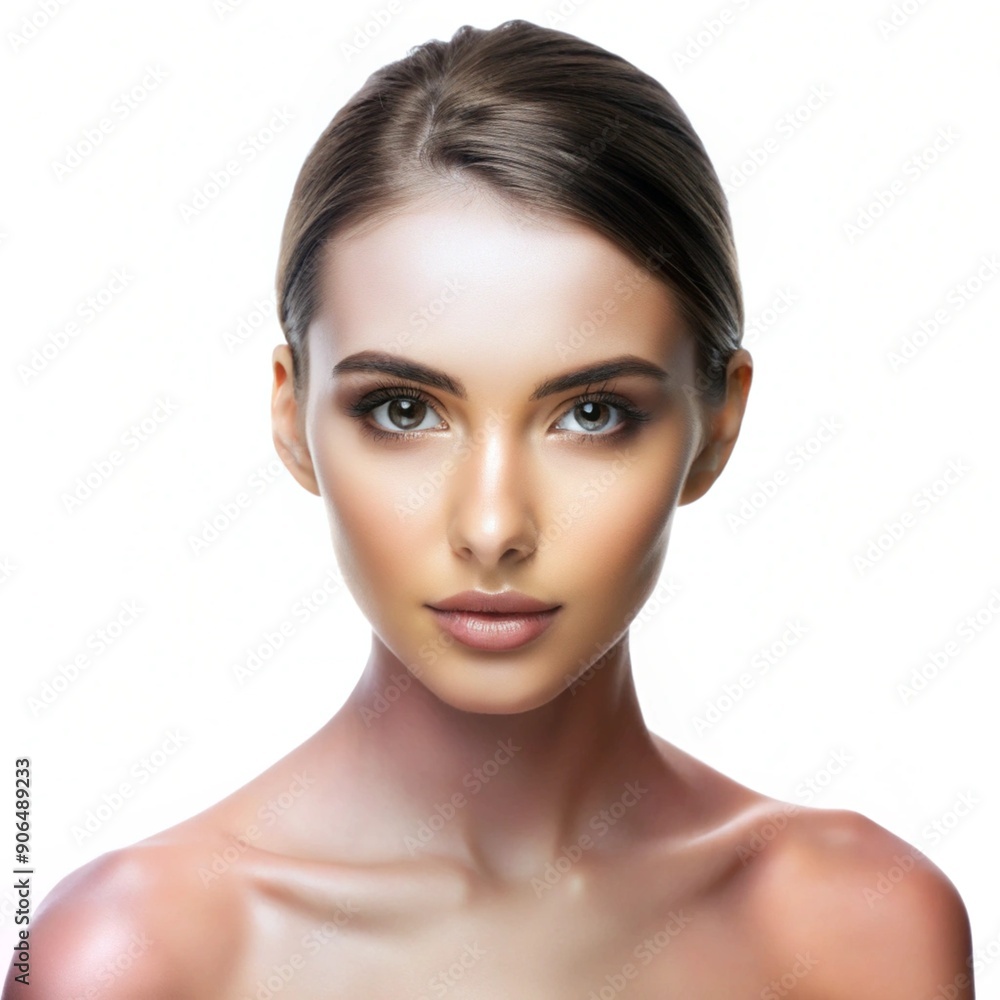 Obraz premium Portrait of young beautiful woman with perfect smooth skin isolated over white background. Tenderness and sensuality