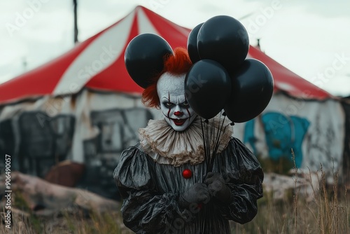 Sinister Clown with Black Balloons