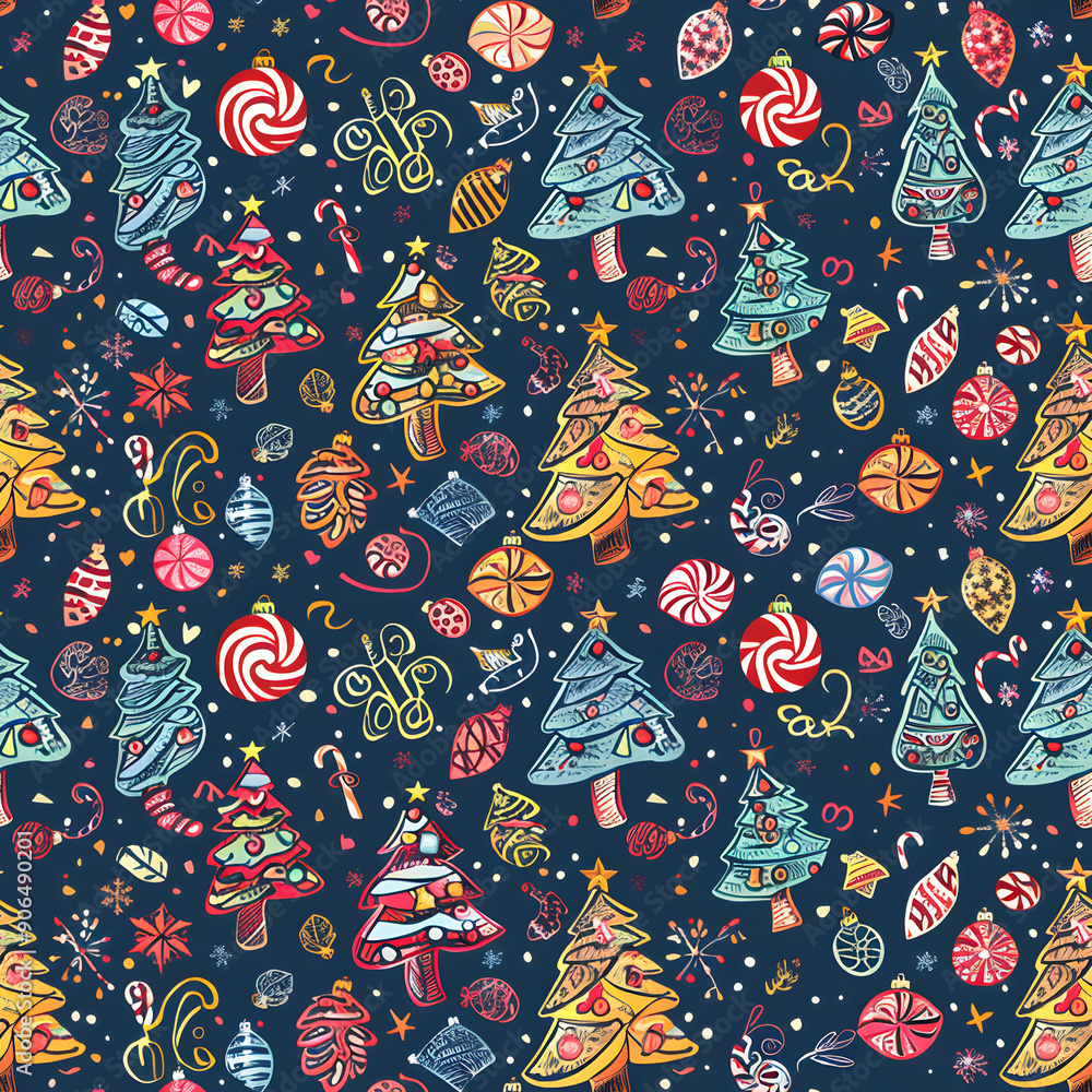 Naklejka premium New Year and Christmas 2d cartoon or graphic advertising background, Seamless pattern