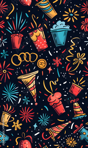 Wallpaper Mural New Year and Christmas 2d cartoon or graphic advertising background, Seamless pattern Torontodigital.ca