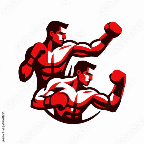 Muscular bodybuilder red vector silhouette illustration isolated on white background.	
