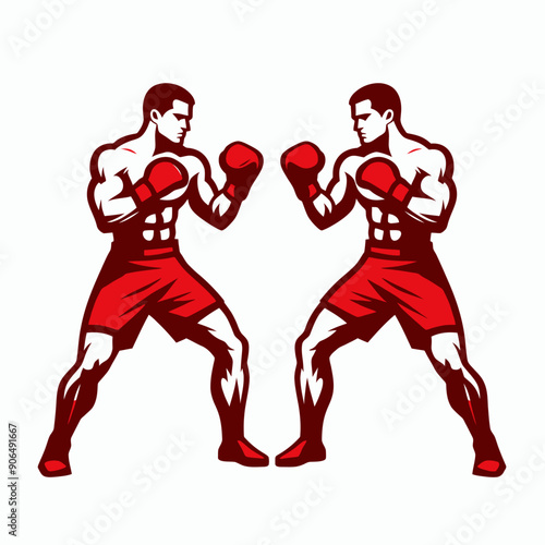 Muscular bodybuilder red vector silhouette illustration isolated on white background.	
