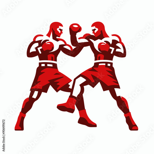 Muscular bodybuilder red vector silhouette illustration isolated on white background.	
