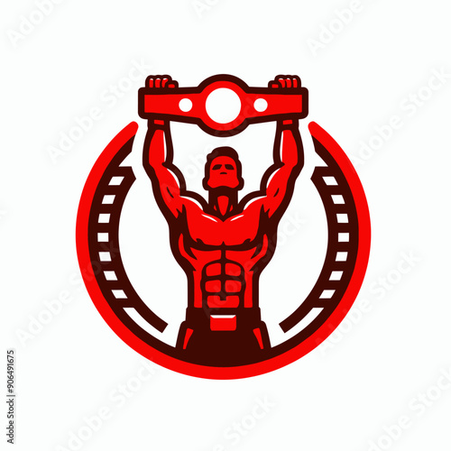 Muscular bodybuilder red vector silhouette illustration isolated on white background.	
