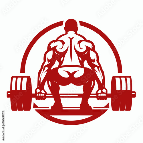 Muscular bodybuilder red vector silhouette illustration isolated on white background.	
