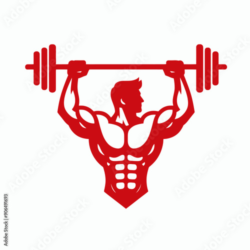 Muscular bodybuilder red vector silhouette illustration isolated on white background.	
