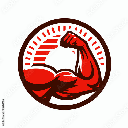 Muscular bodybuilder red vector silhouette illustration isolated on white background.	
