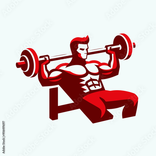 Muscular bodybuilder red vector silhouette illustration isolated on white background.	

