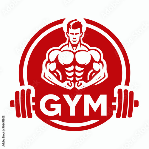 Muscular bodybuilder red vector silhouette illustration isolated on white background.	

