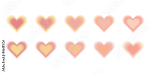 Heart aura shape. Abstract blur element. Orange color gradation isolated on white background. Aesthetic romantic pink frame effect for Valentine Day. Cute minimalist modern blurred love symbol