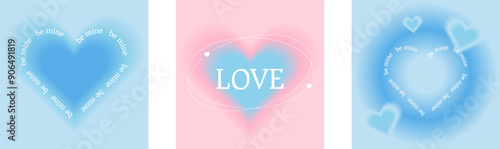 Y2k aura heart template. Pink girly poster background with gradient pattern. Cute trendy love day aesthetic graphic set. 90s square abstract promotion with dreamy romantic layout. Be mine valentine