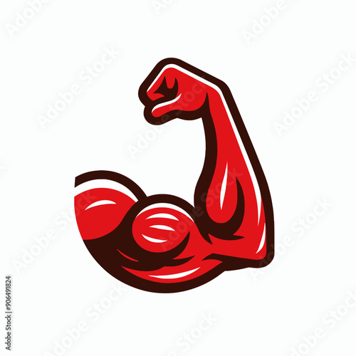 Muscular bodybuilder red vector silhouette illustration isolated on white background.	
