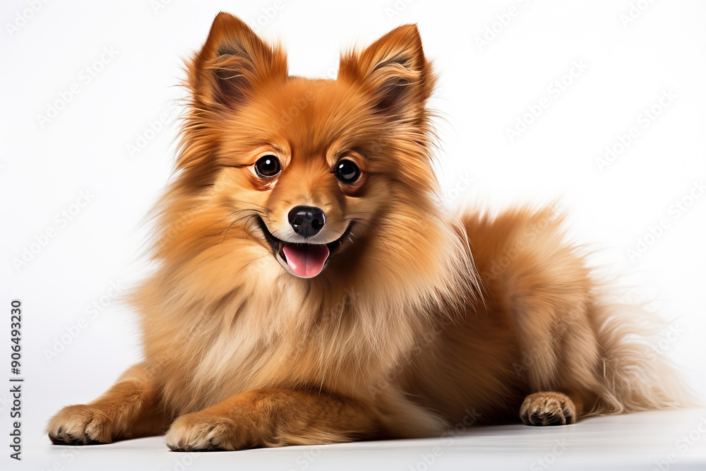 Obraz premium Red fluffy Spitz on a white background.