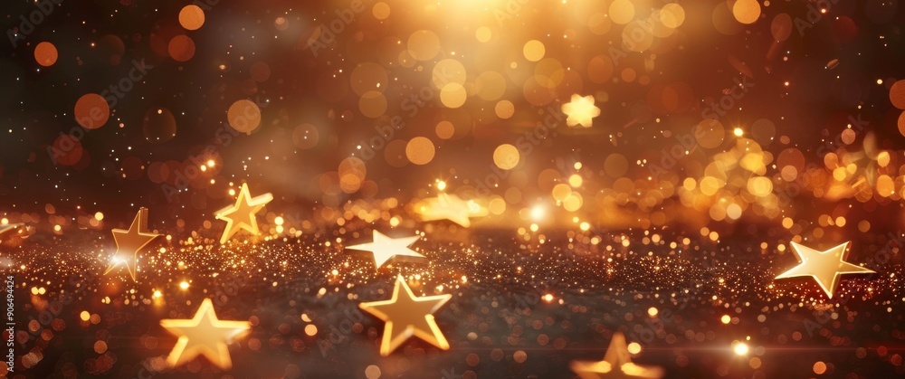 New Year background with golden sparklers and festive bokeh lights New Year background with golden sparklers and festive bokeh lights