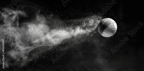 close-up of a volleyball in motion, black and white, copy space, place for text