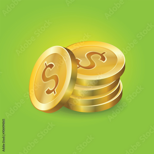 Gold coin stack vector. Isometric wealth pile for crypto branding, investment apps and luxury product packaging - shimmering dollar coin collection