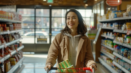 The woman in supermarket aisle photo