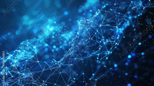 Abstract Blue Network with Glowing Points and Lines
